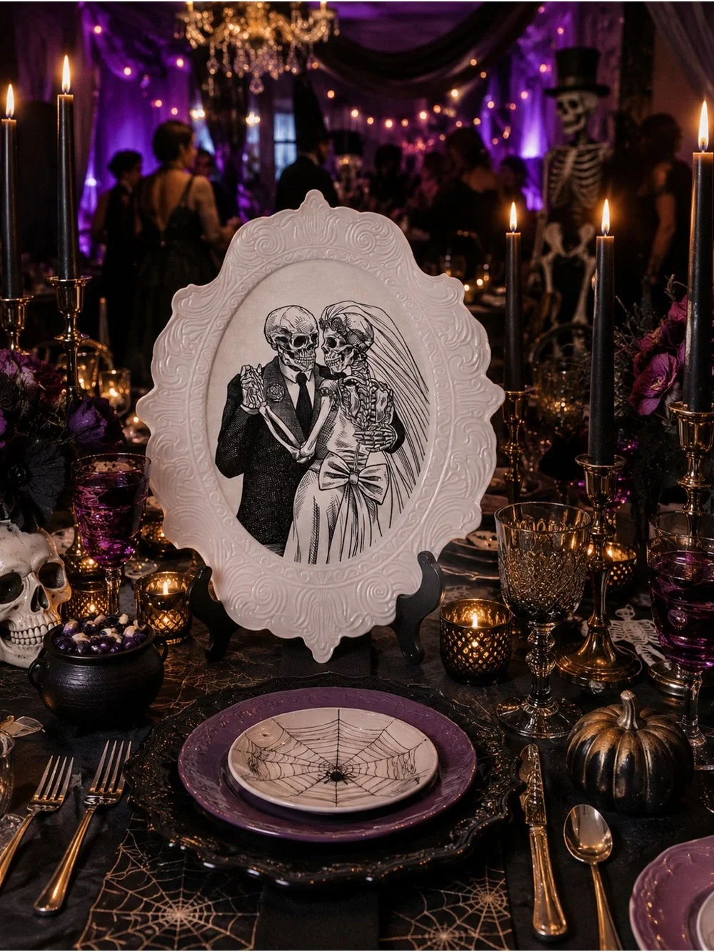 NWT Cynthia Rowley Skeleton Bride Groom Halloween Platter Gothic Wedding 20”